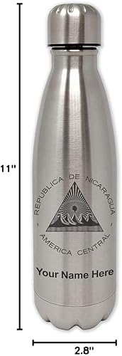 Miniatura 6 de LaserGram Botella de agua de acero inoxidable de una sola pared, bandera de Nicaragua, grabado personalizado incluido