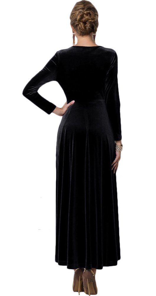 Urban GoCo Mujeres Vestidos Terciopelo Largo Elegante V-Cuello Manga Larga Maxi Vestidos para Cóctel Fiesta