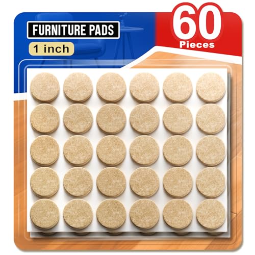 Ansible 60 PCS Felt Furniture Pads 1', Felt Pads for Chair Leg Floor Protectors for Hardwood Floors Round (Beige)
