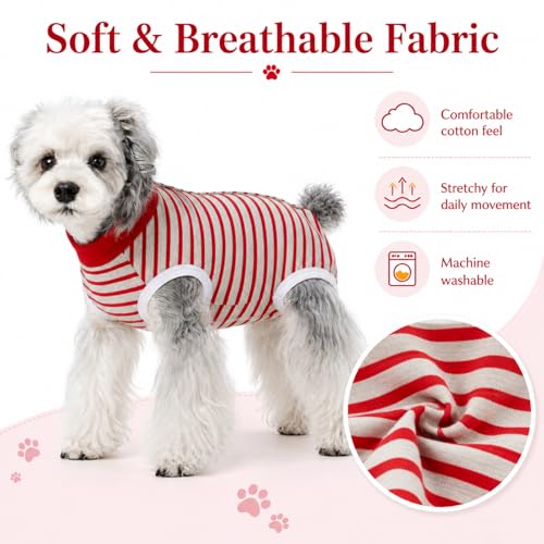 Image of Dog Surgery Recovery Suits, Sleeveless Dog Recovery Suit Female, E-Collar & Cone Alternative Surgical Suit for Small and Medium Dogs After Surgery, Striped Dog Onesie Pajamas