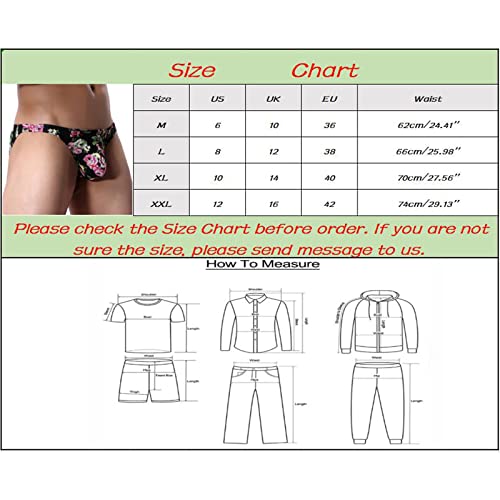 Xinshide Men's Underwear Sexy Floral Printed T Back G String Briefs Thongs Vintage Retro Panties Breathable Stretch Low Rise U Convex Bulge Pouch Underpants Bikini Knickers Trunks Lingerie Black #TOP6