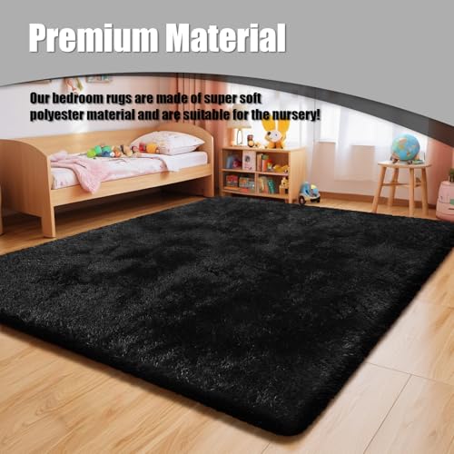 6x9 Fluffy Area Rug for Living Room,Shag Area Rugs for Bedroom,Black Soft Fuzzy Rug Non-Shedding Indoor Plush Carpet for Kids Bedroom Nursery Dorm Home Decor
