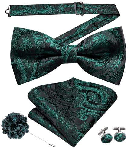 Image of Hi-Tie Bow Ties for Men Pre-Tied Pocket Square with Cufflinks Mens Bowtie Sets for Wedding Formal Party