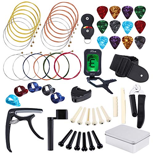 Auihiay 57 Pieces Guitar Strings Accessories Kit Including Acoustic Guitar Strings, Guitar Tuner