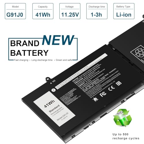 Image of G91J0 41Wh Battery Replacement for Dell Latitude 3320 3330 3420 3520 Inspiron 3510 3511 3515 3525 3530 5310 5410 5418 5510 5515 5518 14 Plus 7420 7415 2-in-1 Vostro 5620 5625 V6W33 TN70C 11.25V