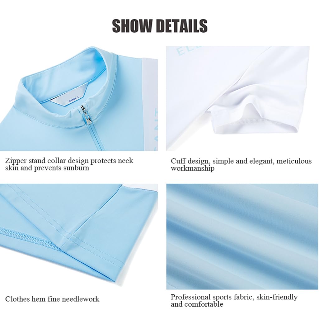 LANGWEI T-Shirt Polo da Golf da Donna Manica Corta Colletto Rialzato con Cerniera Abbigliamento Sportivo Ad Asciugatura Rapida