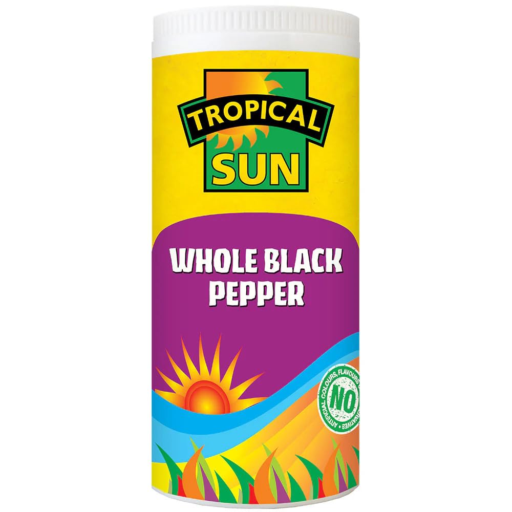 Tropical Sun Whole Black Pepper – Premium Black Peppercorns for Cooking, Bold Flavour Enhancer for Meals, Adds Aroma to Curries & Marinades, 90g Jar