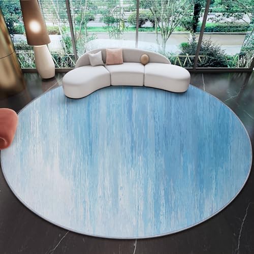 Genérico 90 cm Alfombras Redondas para Sala de Estar, Abstracto Art Déco Líneas Estampada Alfombra Redonda Lavable Azul Claro - Pelo Corto Suave Franela Alfombras para Dormitorio Comedor