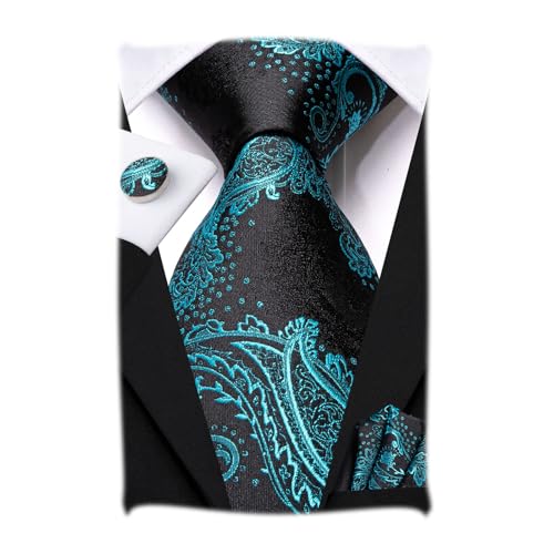 Image of Hi-Tie Men's Tie Sets Silk Paisley Striped Necktie Pocket Square Cuff-links Sets Wedding Business Holiday