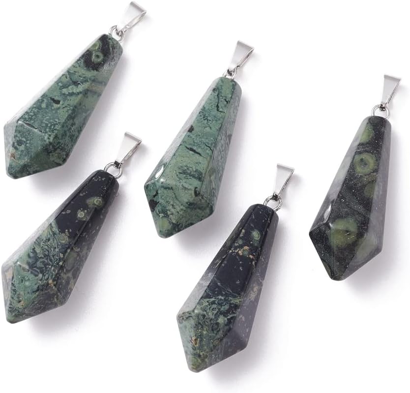 Pandahall 10Pcs Natural Kambaba Jasper Gemstone Pendants Hexagonal Pointed Stone Healing Reiki Chakra Charms with Brass Pinch Bail Hanger for Necklace Bracelet Earring Jewelry...