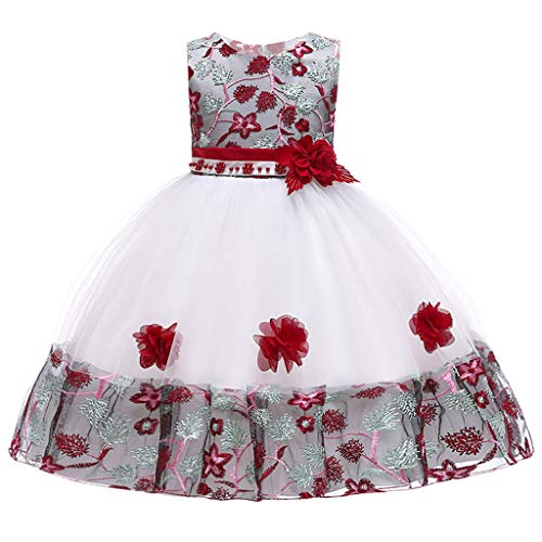 Preisvergleich Produktbild Eternali Mädchen Tutu Blütenblätter Schleife Brautkleid für Kleinkind Kinder Girl Blumen Gestickte Tüll Prinzessin Kleid Partykleid Geburtstag Party Festzug Partei Ärmellos Blumenmaedchenkleid