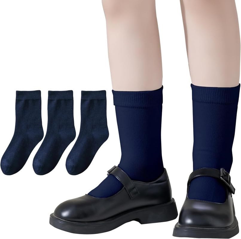 Image of Boys & Girls Calf Length Solid School Socks (Pack of 3 Pairs)