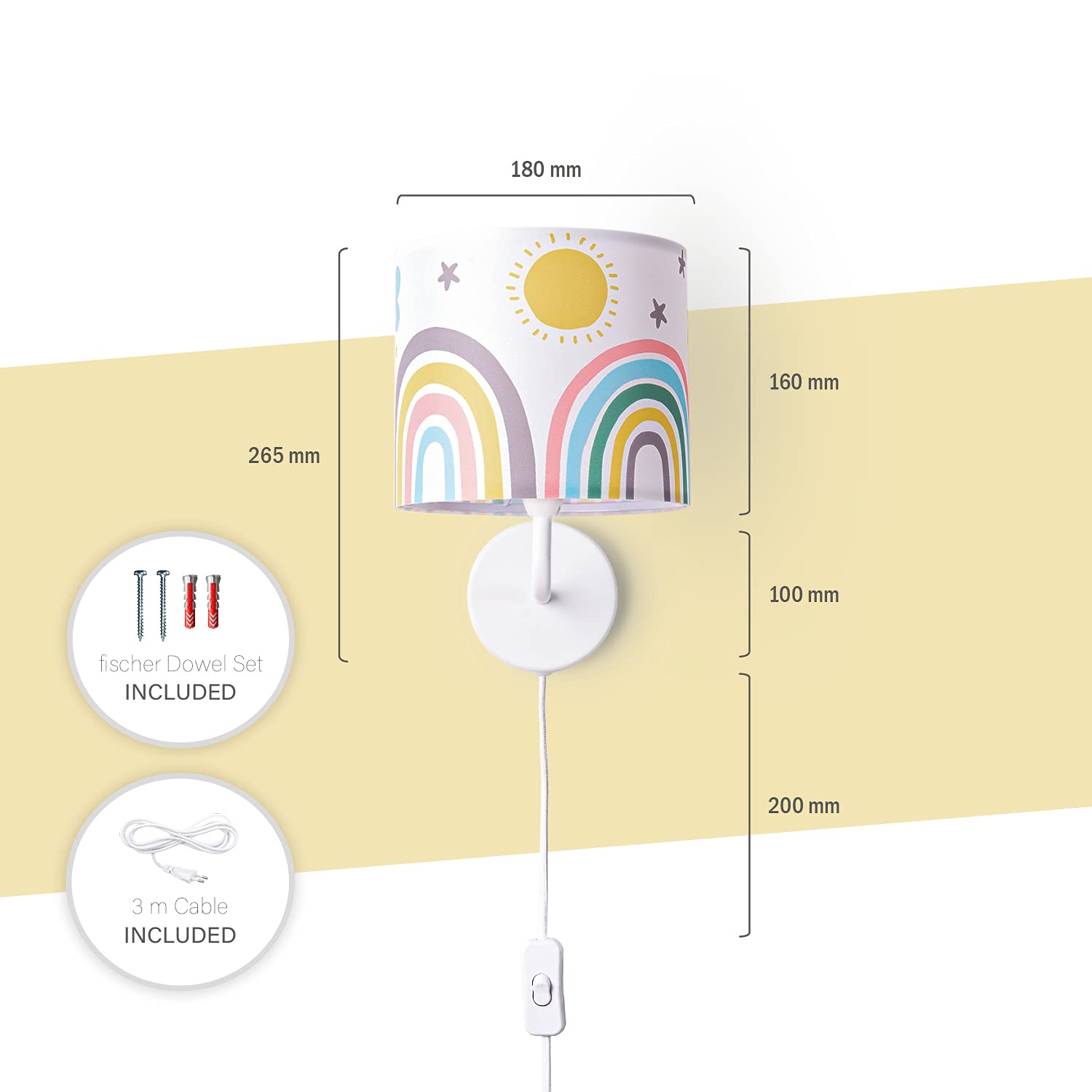 Paco Home Lampada Da Parete Cameretta Dei Bambini Colorata E14 Quadri Arcobaleno