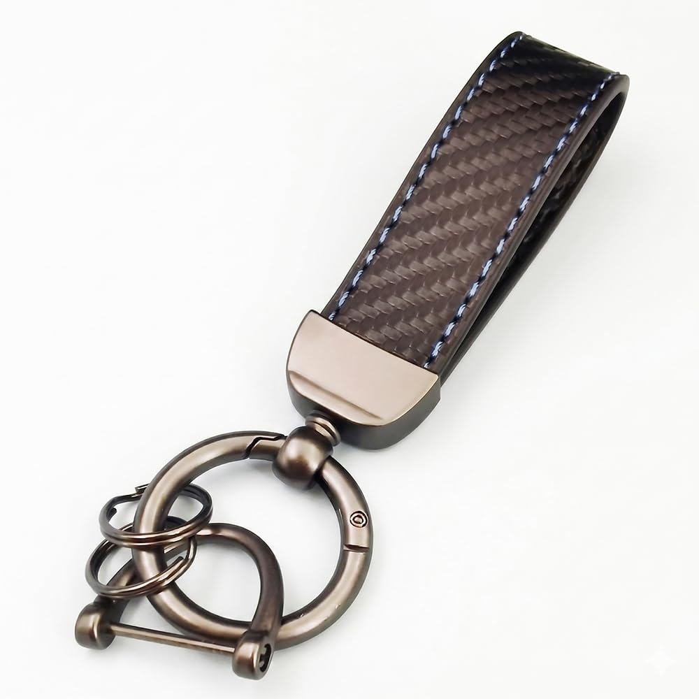 QIZUN 1pcs Car Key Ring for FIAT Tipo Abarth Pulse Strada 600 Doblo GT, D-Ring Fob Carbon Fiber Leather Keychain Men Women Metal Loop Holder Organizer Strap,Blue
