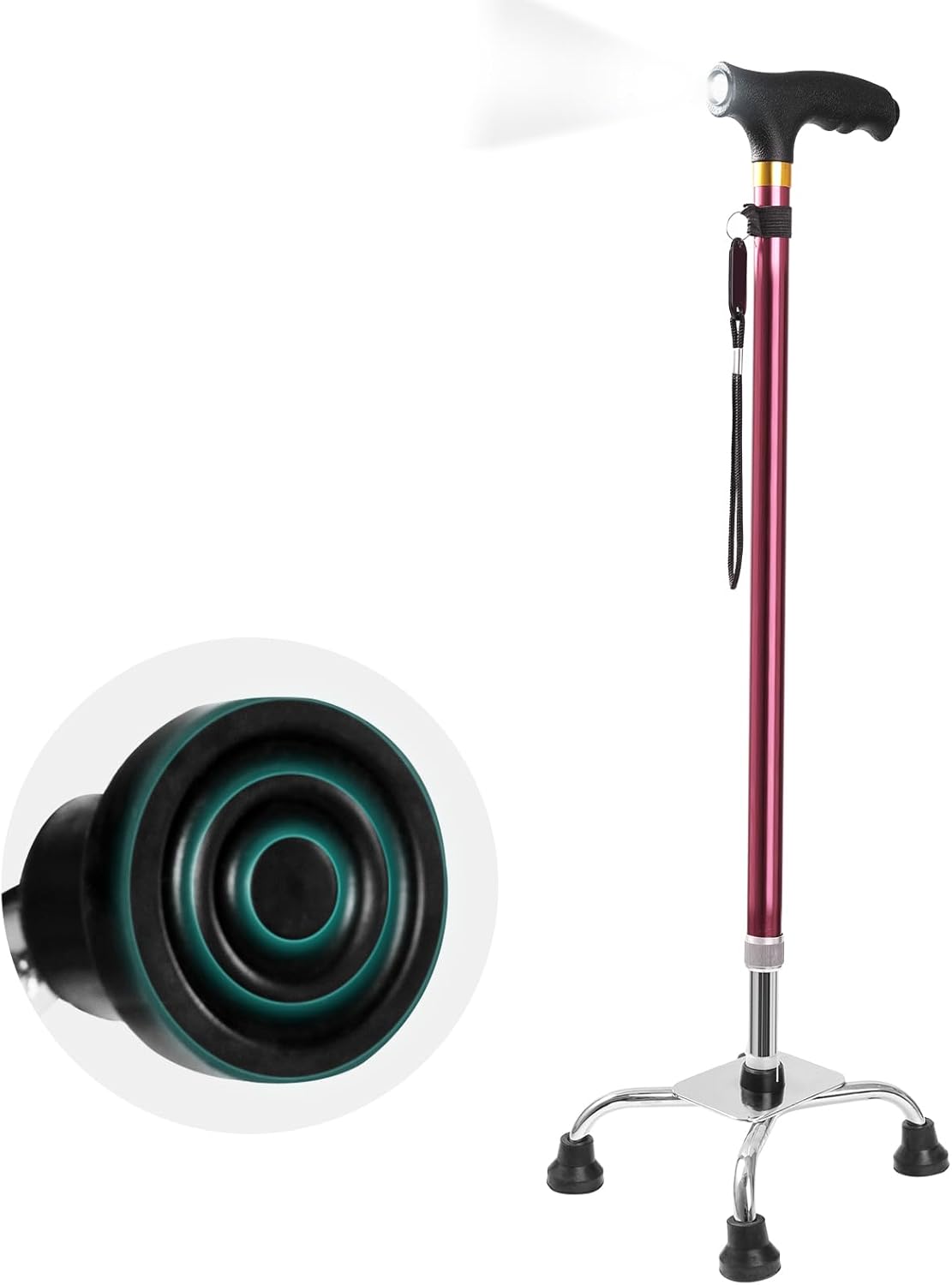 ENLUNTRA Adjustable Walking Cane，Quad Cane with LED Lights