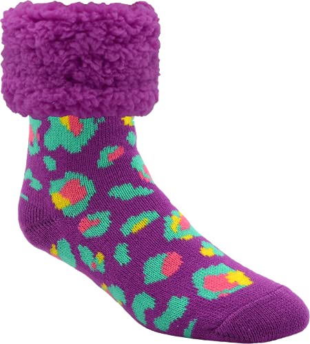 Image of Pudus Cozy Winter Slipper Socks Women & Men w Non-Slip Grippers Faux Fur Sherpa