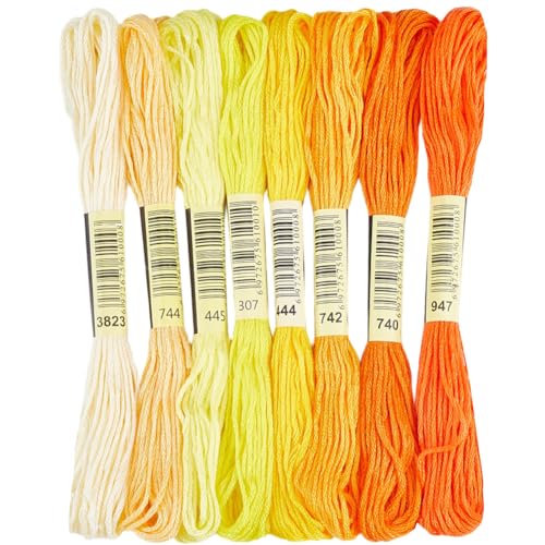 Image of 1 Box 65.6 Yards 8 Skeins 6 Ply Yellow Cotton Variegated Cross Stitch Floss Friendship Bracelet String Gradient Yarn Embroidery Assorted Bulk Thread Set for Hand Sewing Making Crochet DIY