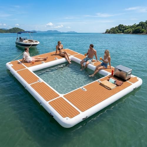 Inflatable Yacht Pool 13x10ft, Thick PVC Floating Swimming Pool with Non-Slip EVA Surface,...
