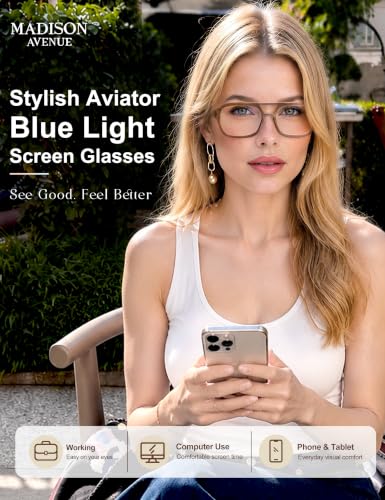 Image of Madison Avenue Retro Aviator Blue Light Glasses for Women Men