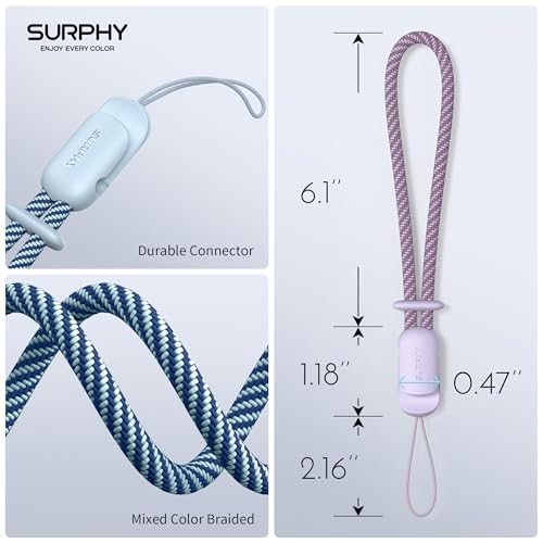 Image of SURPHY 2 Pack Phone Lanyard, Phone Wrist Strap for Case, Camera Wrist Strap | Ultra-Light 2-Color Braided Phone Strap, Cellphone Charm Strap, Anti-Lost Wrist Lanyard for Women and Men, Lilac Cloud Blue
