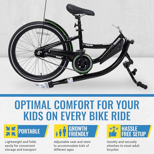 Image of KaZAM Co-Pilot Bike Trailer - 20 Inch Bike Trailer with Adjustable BMX Stem and Handlebar - Lightweight Aluminum Frame and Padded Saddle for Cycling - Perfect for Family Rides