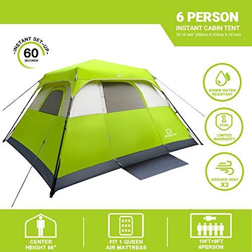 QOMOTOP Camping Tent, 8 Person Instant Set Up Within 1 Minute Tent Equipped with Rain-Fly and Carry Bag, Cabin Style Tent, Green
