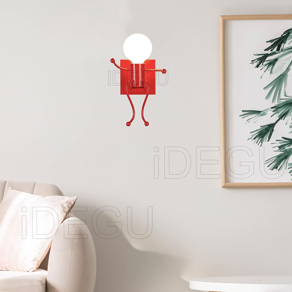 iDEGU Wandleuchte, moderne Wandlampe, Humanoidstil, kreativ, Dekoration Lampe für den Innenbereich, für Kinderzimmer, Wohnzimmer, Flur (rot)