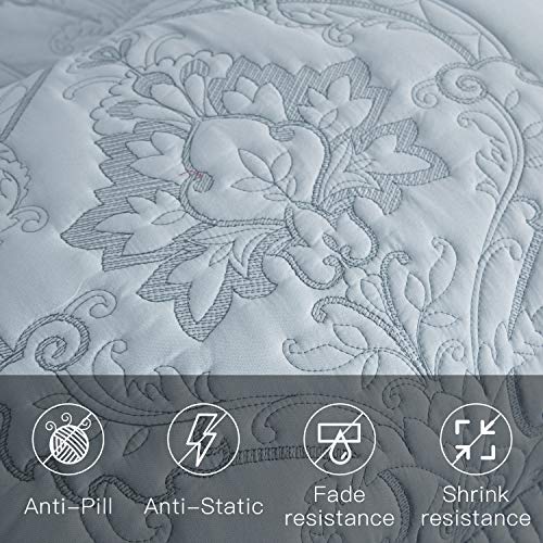 Image of CHIXIN Oversized Bedspread Coverlet Set King Size - Lightweight Bedding Cover - Beautiful Stitching - 5 Piece Reversible Bedspread - Gorgeous Damask Paisley Pattern (King, Light Grey)