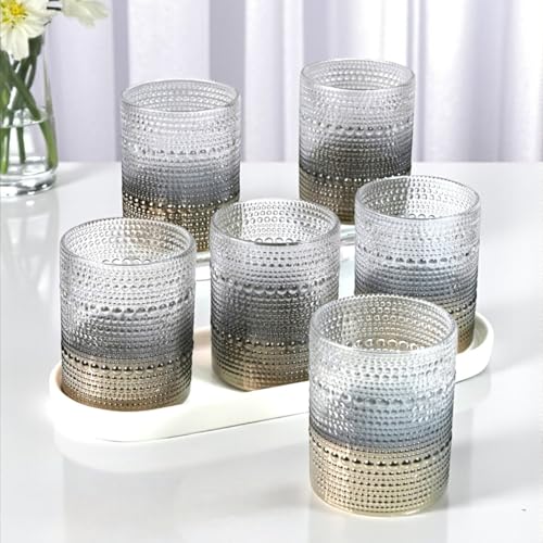 Image of Kookee Jupiter Vintage Hobnail Bubble Glass Double Old Fashioned Whiskey Tumbler | Cocktail Drinking Glasses Set of 6 | 300ml Textured Barware (12227)