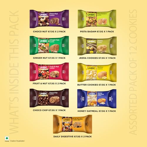 Image of Unibic Cookies,Assorted Cookies,67.5 G /75G (Pack Of 36)|Biscuits Combo Pack|Choco Chip |Butter |Fruit & Nut ||Honey Oatmeal I Cashew I Jeera I 810G / 900G Weight May Vary
