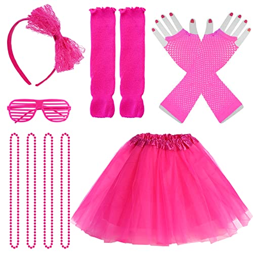 jiebor 80s costume outfits accessories for girls kids tutu skirt leg warmers fishnet gloves shutter glass headband necklace