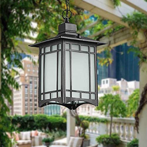 Chinese Style Antique Industrial Metal Waterproof Chandelier Glass Lantern Cover External E27 Outdoor Hanging Lamp Adjustable Kit Luminaire Courtyard Pavilion Lighting Light Per/Black/44 * 2