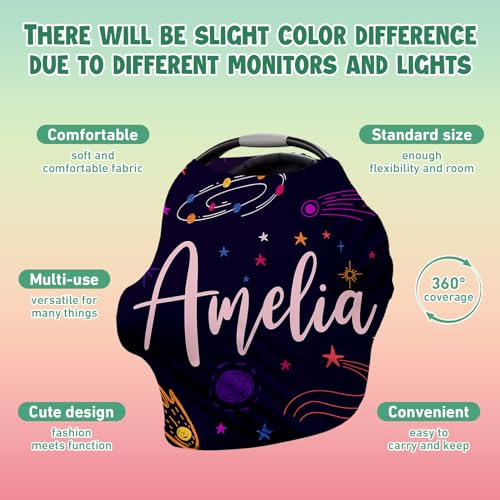 Image of Personalised Car Seat Cover for Babies - Multi-use Carseat Canopy Cover with Name, Deep Purple Star Car Seat Covers, Christmas Birthday Gifts for Infant Boys and Girls