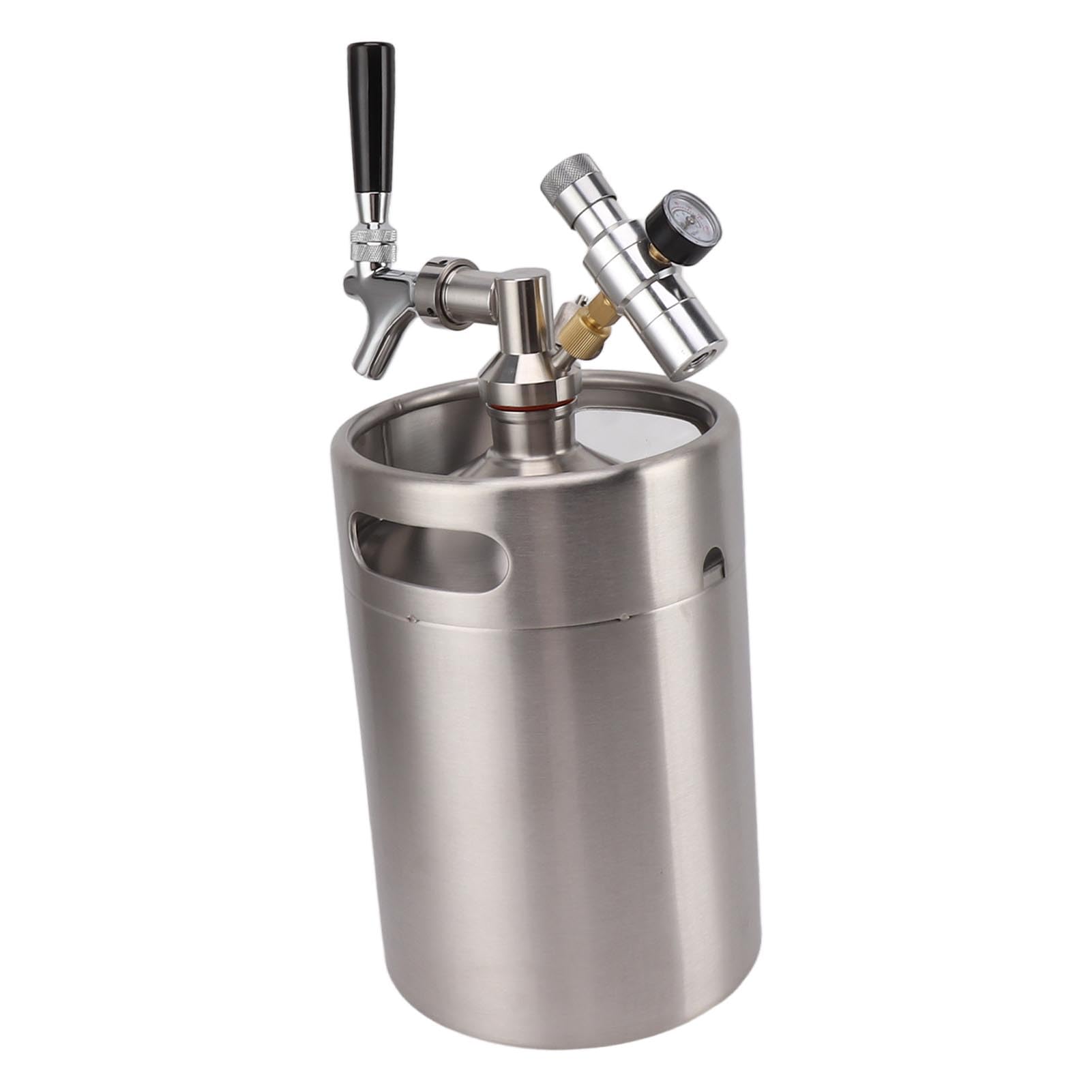 Mini Barril de Acero Inoxidable de 5L, Juego de Dispensador de Cerveza Casera con Presurizado, Grifo Ajustable y Calibre de 150PSI para Cerveza