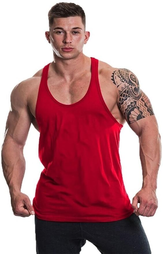 Image of Men's Summer Inner Vest Stringer Soild Round Neck Sleeveless Polyester Tshirt for Gym