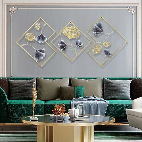 Metall Ginkgo Wandkunst 3 Stück Dekorative Wanddekoration für Wohnzimmer Schlafzimmer Elegante Wohndeko