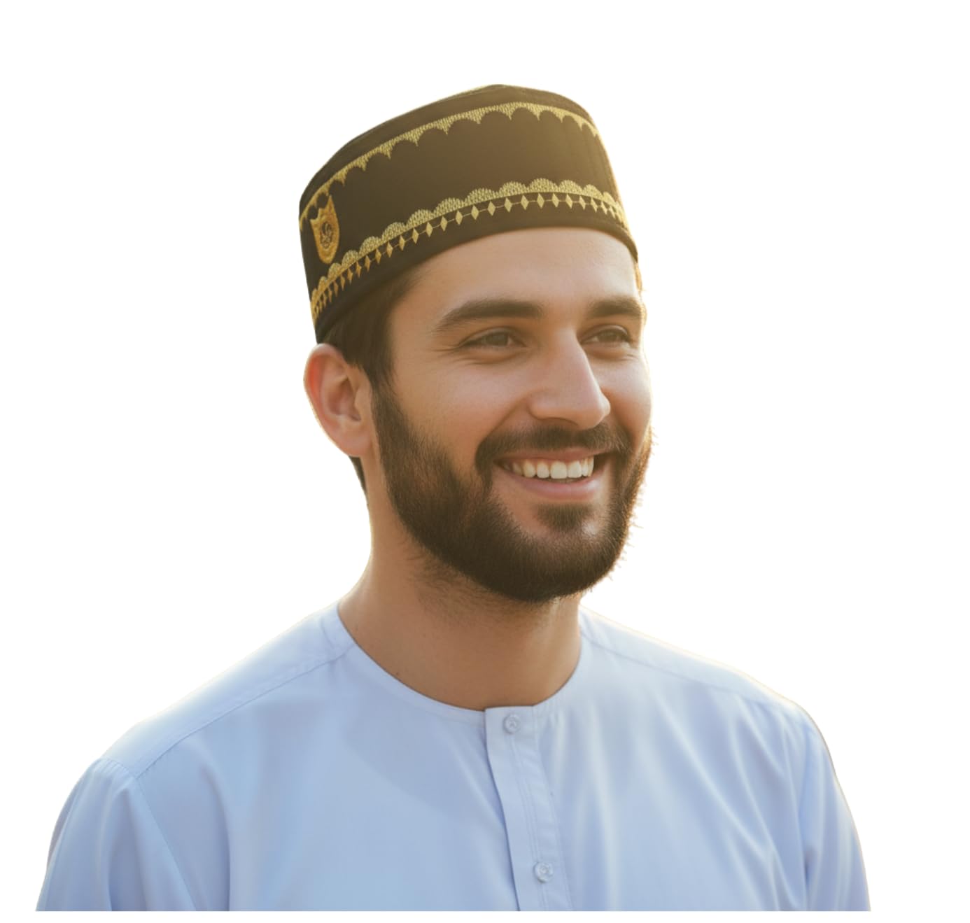 Al-Ameen Muslim Gift Prayer Kufi Hat for Men AMN-477 Islam Skull Cap Unique Design Beanie Round Topi Headwear Ramadan Eid, Black, XXL