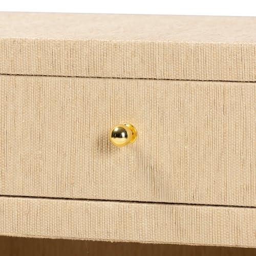 Bali & pari William Grasscloth 1-Drawer Nightstand with Open Shelves - Woven Texture Bedside Table with Gold Knob, Modern Coastal Accent Table for Bedroom - Image 7