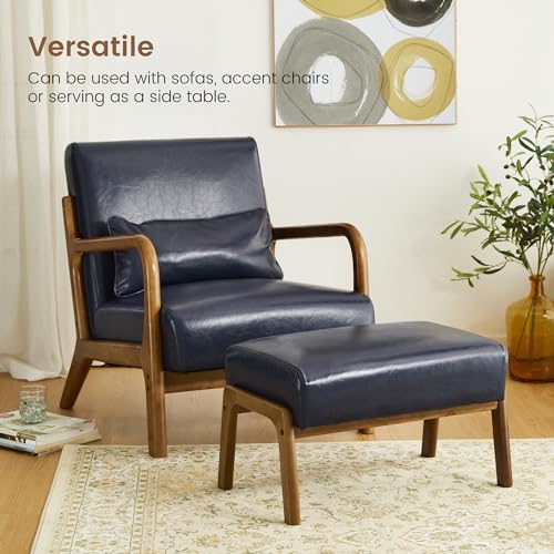 Sillón cuero azul con patas de madera robusta miniatura 3