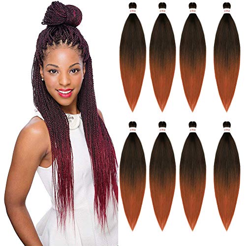 26 Inch 8 Packs Pre-stretched Braiding Hair Ombre Easy Braid Professional Itch Free Synthetic Fiber Crochet Braids Yaki Texture Hair Extensions Braids Hair(T1B/350#)