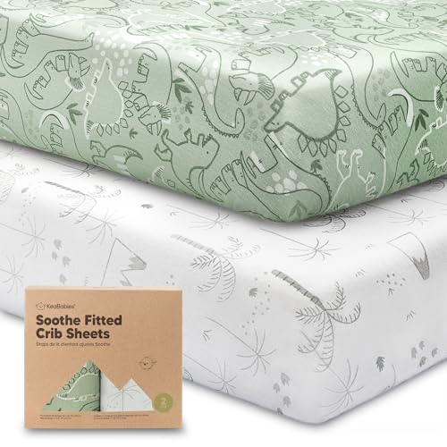 Image of KeaBabies 2-Pack Organic Crib Sheets for Boys, Girls - 52x28 Fitted Crib Mattress Sheet Neutral, Breathable Jersey Cotton Cover for Baby Bed, Toddler Mattress, Soft & Cute Prints (DinoDood)