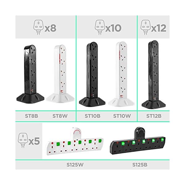 Duronic 10 Way Extension Tower ST10 | 10-Gang Power Strip Lead | Surge & Spike Protector | For UK Plug Sockets | Electric Multi Plug Adapter | Max 3000W Capacity | 1.8 Metre/180cm Power Cable - Image 8
