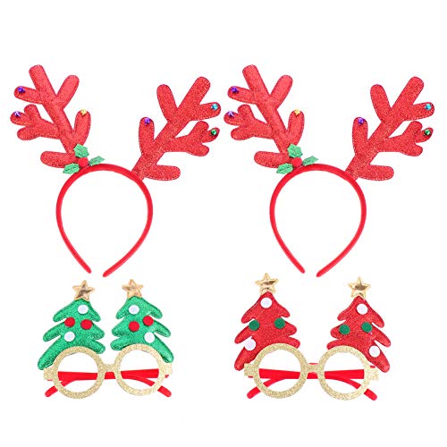 STOBOK 4 PeÃ§as de Tiaras de Natal Ã“culos de Natal Com Moldura de Chifre de Rena ChapÃ©us Fantasia