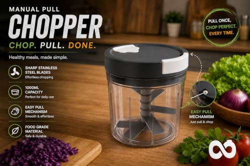 Image of DayWare Manual Vegetable Chopper | Virgin Food Grade Plastic | Top Feed Opening | Anit-Slip Rubber Grip | Ergonomically Designed Pull Handle | Blending Attachement