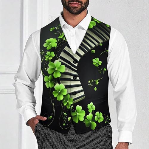 St. Patrick's Green Leaves Piano Mens Slim Fit Suit Vest Dress Waistcoat Casual Business Vest2