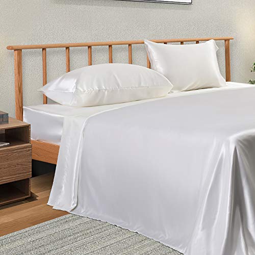 Full Satin Bed Sheet Set 4 Pc Extra Soft Silk SatinÂ Bedding Sheets & Pillowcases Sets Full Size Microfiber Sheet Set with 14