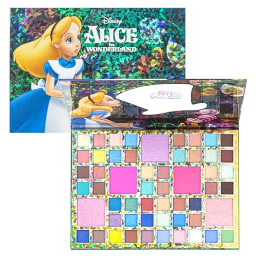 Disney Alice in Wonderland 55-Well Color Face Palette Eyeshadow Highlighter Blush Shimmery and Opaque Colors Pigmented Blendable Ages 13+ Perfect for Parties Makeovers by Townley Girl