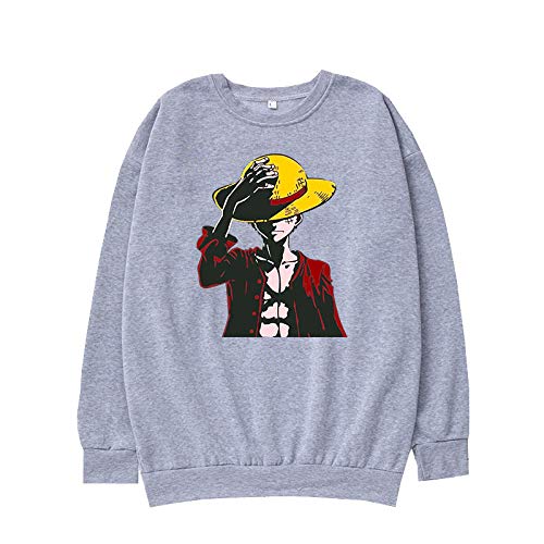 Luffy Pull à col rond tendance pour homme et femme Manches longues Style coréen ample sans capuchon Gris cendré 1_XXL Cover