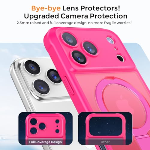Image of MOCCA Magnetic for iPhone 17 Pro Max Case with Stand,Hot Pink | Built-in Ring Stand | 16ft Drop | Compatible with MagSafe | Anti-Slip Matte | Full Camera Lens Protection | Ultra-Slim
