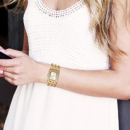 Lancardo Relógio feminino Iced Out Bling quadrado strass cristal bisel pulseira casual moda vestido